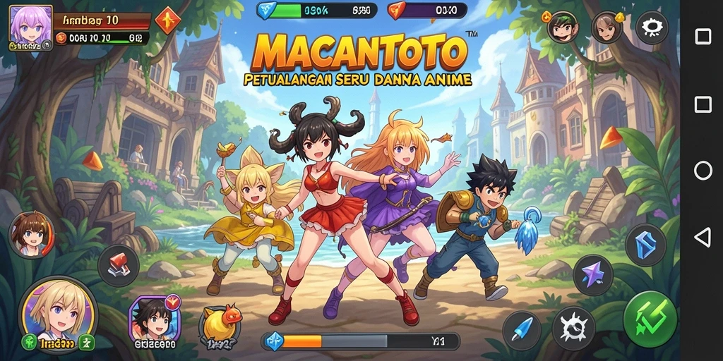 Screenshot gameplay menampilkan karakter anime yang ikonik dan pertempuran yang seru.