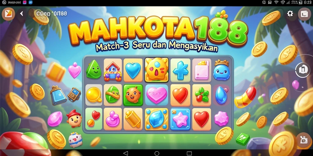 Screenshot gameplay <strong>MAHKOTA188</strong> menampilkan aksi seru permainan Match-3.