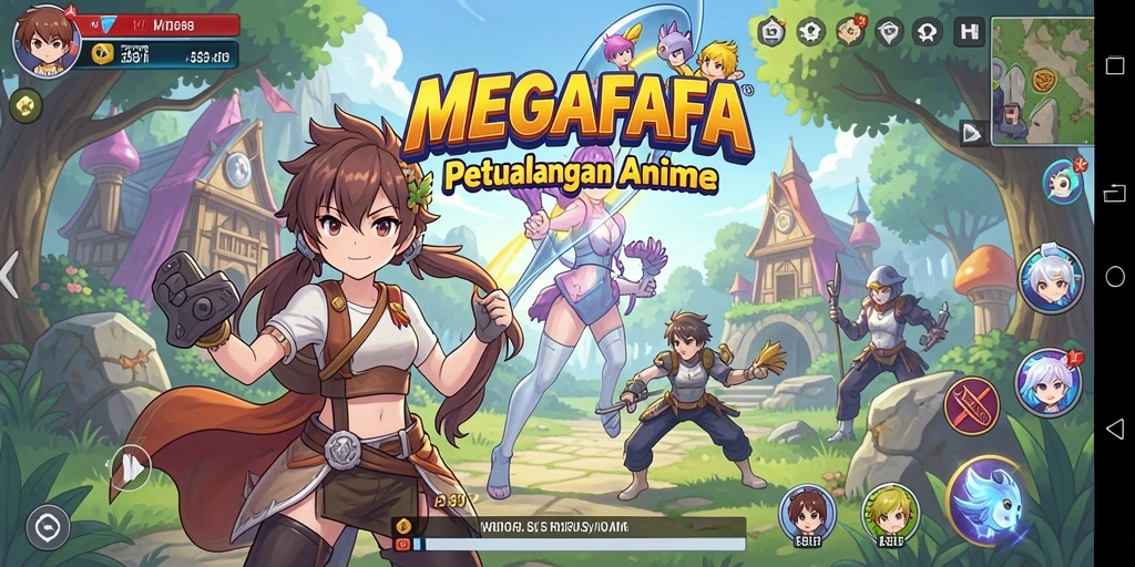 Screenshot MEGAFAFA memperlihatkan aksi seru dalam pertarungan karakter anime.