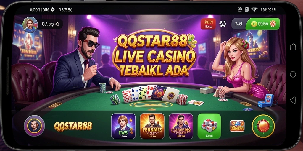 Screenshot gameplay QQSTAR88 menampilkan dealer profesional dan aksi permainan langsung.