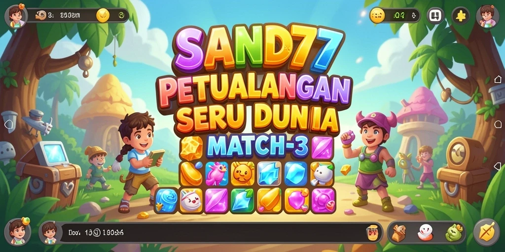 Tangkapan layar gameplay SAND77 yang menunjukkan pertempuran Match-3 yang seru.